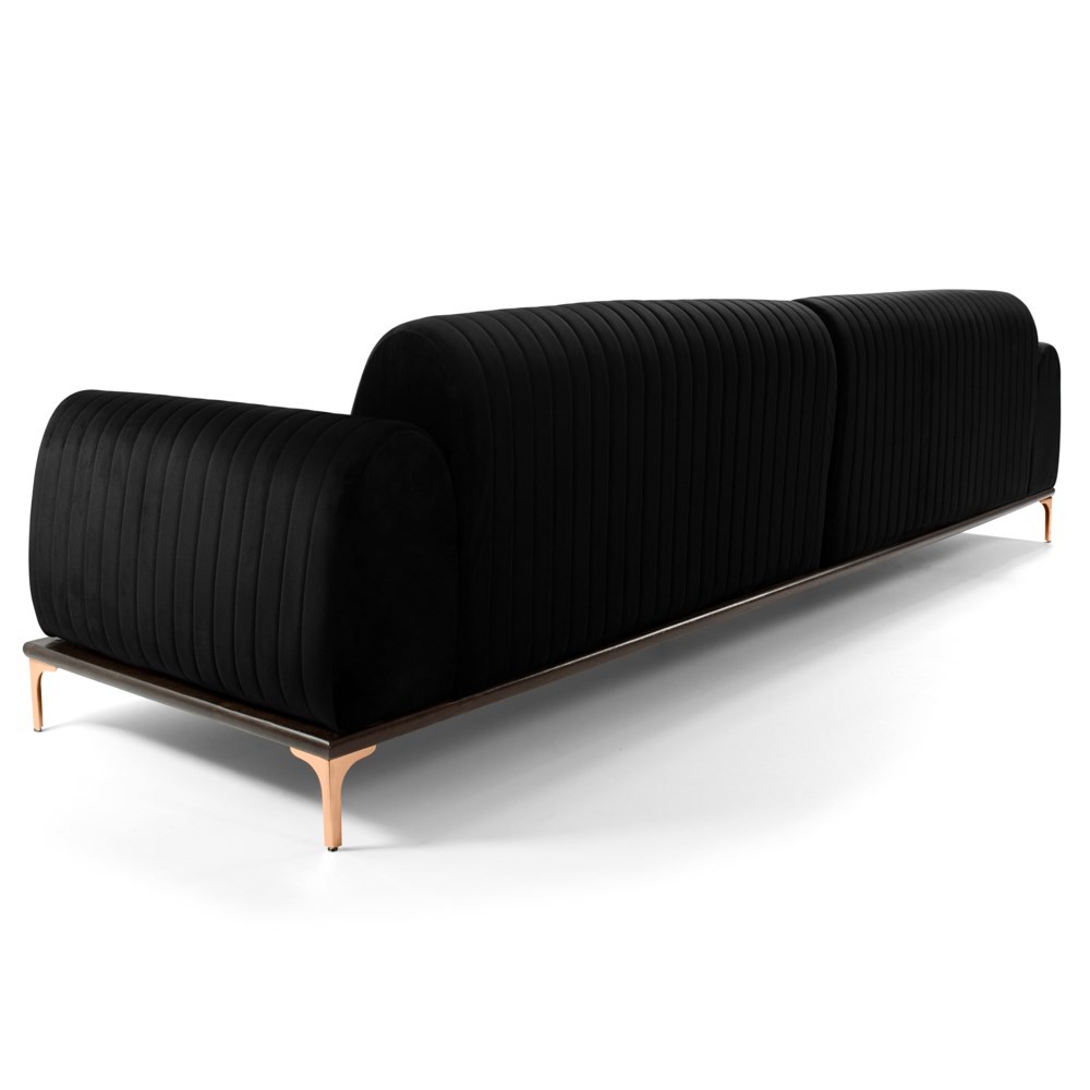 Sofá 320cm 5 Lugares com Chaise Esquerdo Pés Gold Molino B-300 Veludo Preto - Domi
