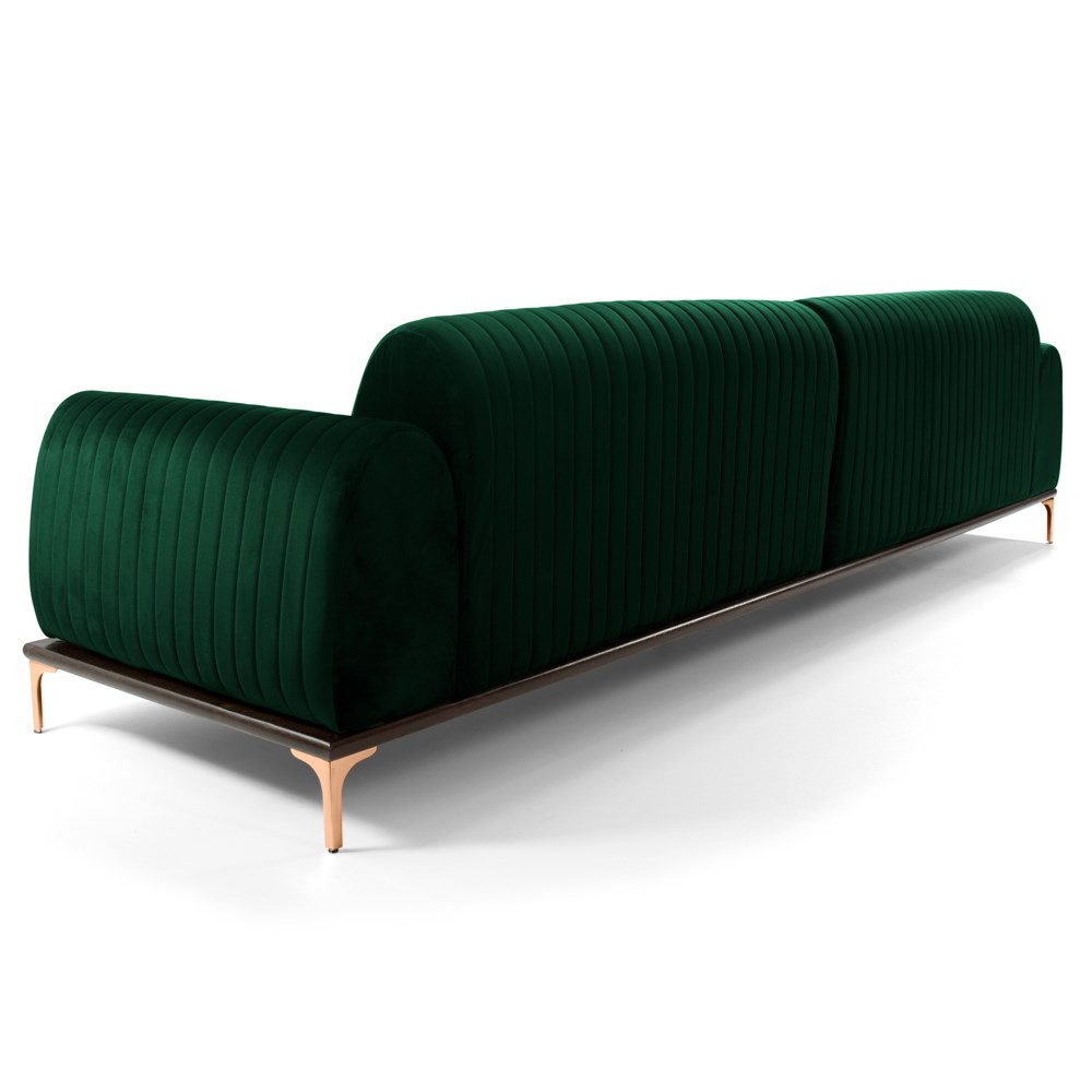 Sofá 320cm 5 Lugares com Chaise Esquerdo Pés Gold Molino B-303 Veludo Verde Musgo - Domi
