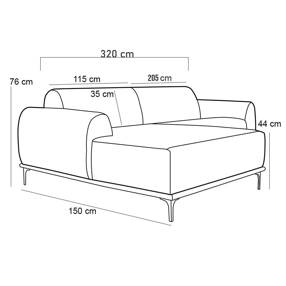 Sofá 320cm 5 Lugares com Chaise Esquerdo Pés Gold Molino B-303 Veludo Verde Musgo - Domi