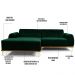 Sofá 320cm 5 Lugares com Chaise Esquerdo Pés Gold Molino B-303 Veludo Verde Musgo - Domi