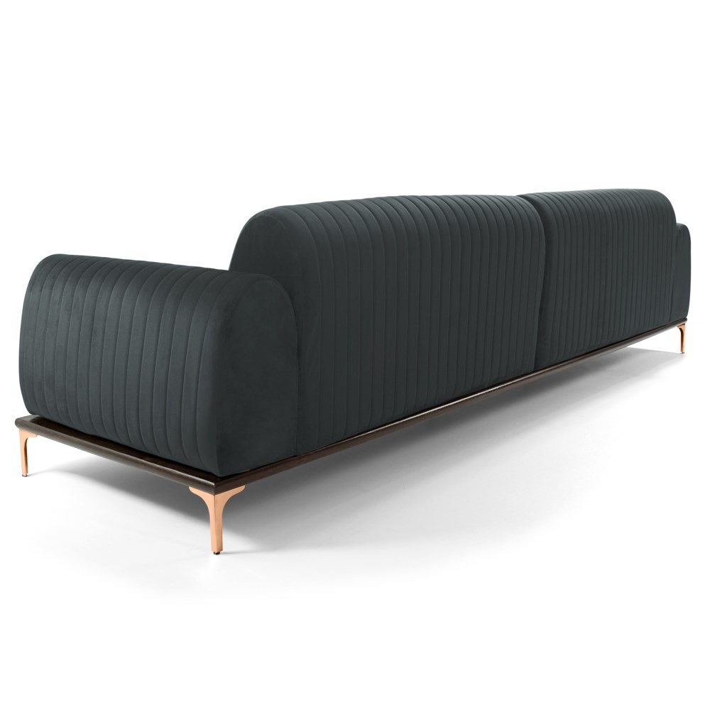 Sofá 350cm 6 Lugares com Chaise Esquerdo Pés Gold Molino B-317 Veludo Cinza - Domi