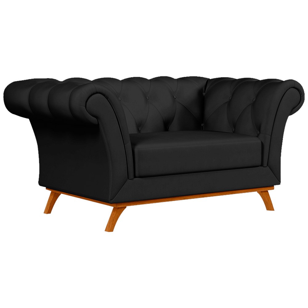 Sofá para Sala de Estar 150cm 1 Lugar Base Madeira Império B-300 Veludo Preto - Domi