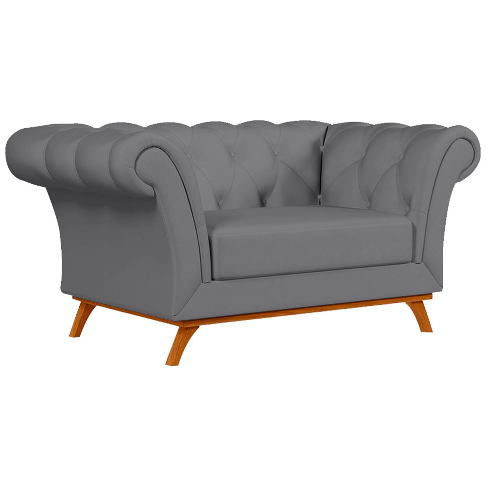 Sofá para Sala de Estar 150cm 1 Lugar Base Madeira Império B-317 Veludo Cinza - Domi