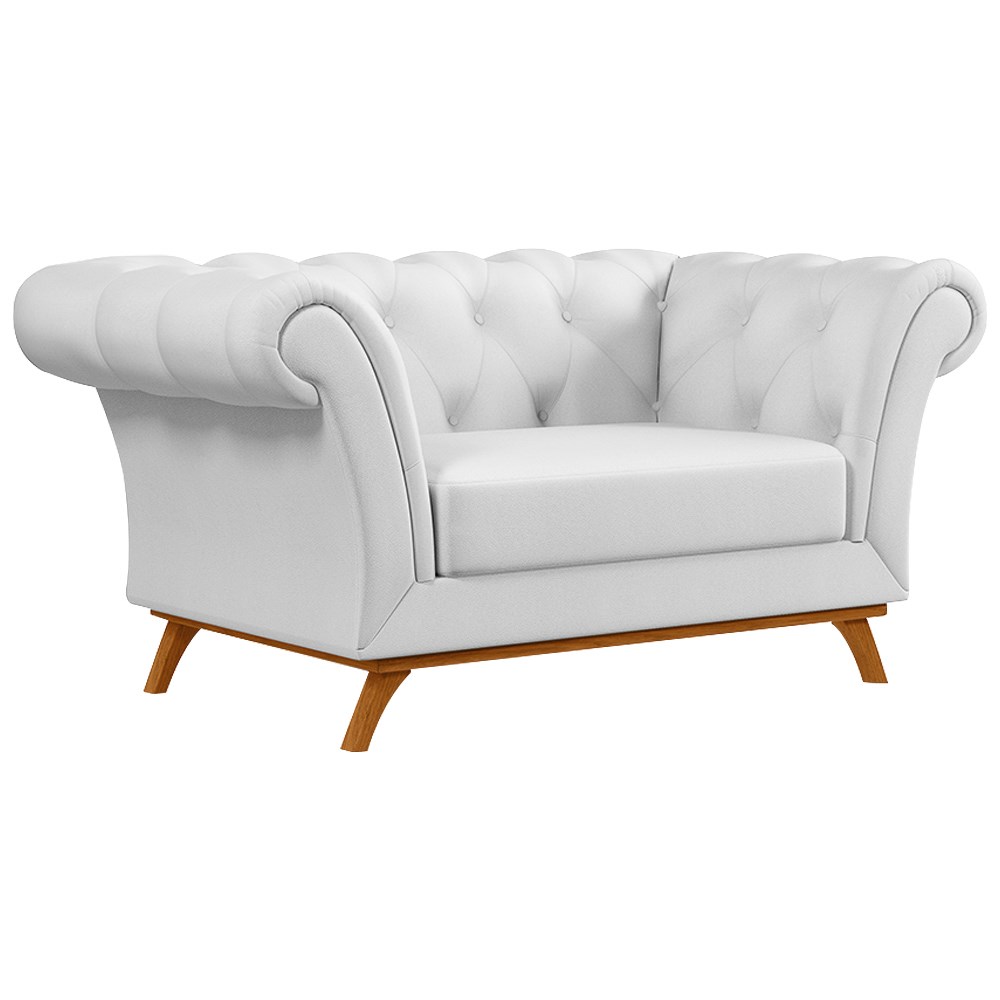 Sofá para Sala de Estar 150cm 1 Lugar Base Madeira Império C-12 Corano Branco - Domi