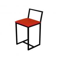 Banqueta Baixa Para Cozinha Preta Industrial Assento Estofado Vermelho
