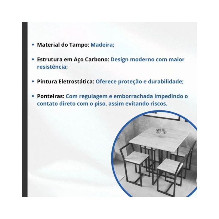 Conjunto Mesa 4 Cadeiras Pequena Madeira Imbuia Industrial Premium