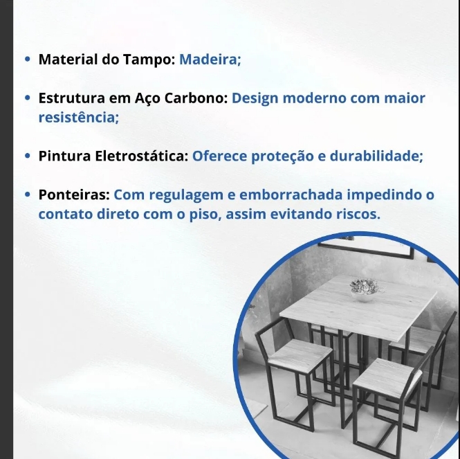 Conjunto Mesa Imbuia 4 Cadeiras Pequena Estofado Industrial White e Marrom