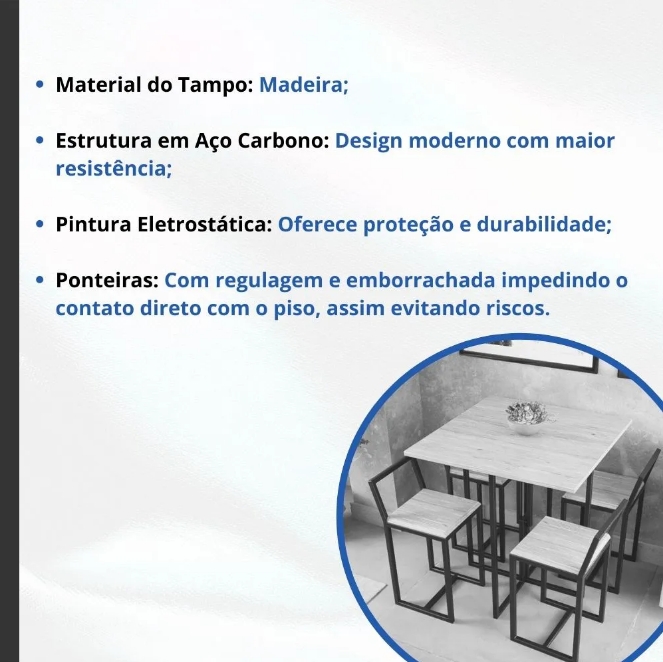 Conjunto Mesa Pinus 4 Cadeiras Estofado Industrial Black e Marrom