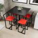 Conjunto Mesa Preta 4 Cadeiras Pequena Estofado Industrial Black e Vermelho