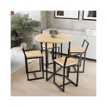 Conjunto Mesa Redonda 4 Cadeiras Pequena Pinus Industrial Black Menor preço em Conjunto Mesa Redonda 4 Cadeiras Pequena Pinus Industrial Black