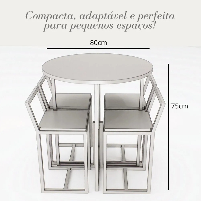 Conjunto Mesa Redonda Branca 4 Cadeiras Pequena Estofado Industrial Black e Marrom
