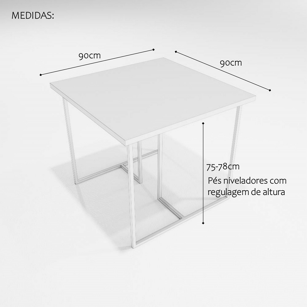 Conjunto Mesa de Jantar Quadrada 2 Cadeiras Imbuia Riviera Industrial Dourado