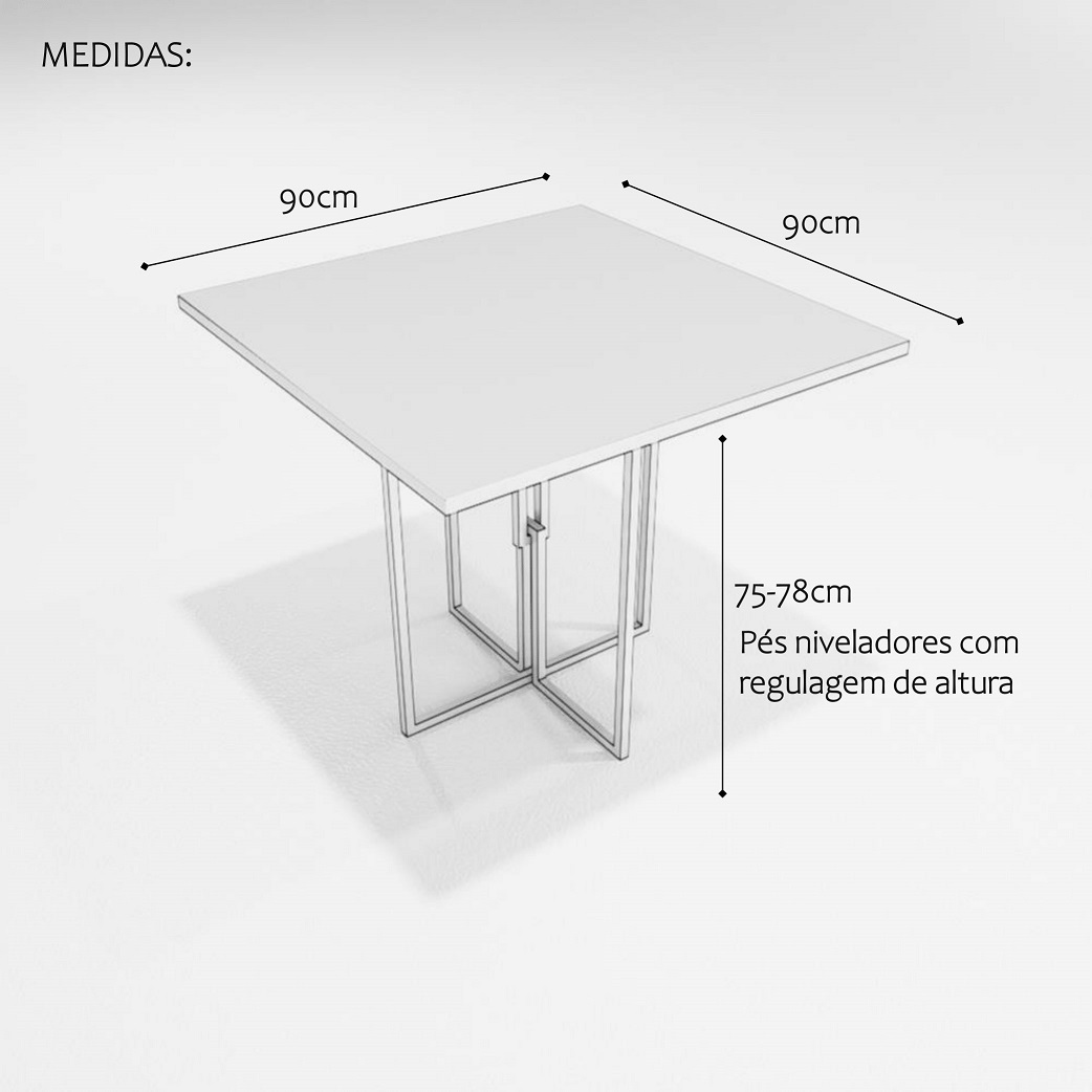 Conjunto Mesa de Jantar Quadrada 4 Cadeiras Pinus Riviera Industrial Dourado