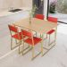 Conjunto Mesa de Jantar Retangular Branca 4 Cadeiras Estofado Riviera Industrial Dourado e Vermelho
