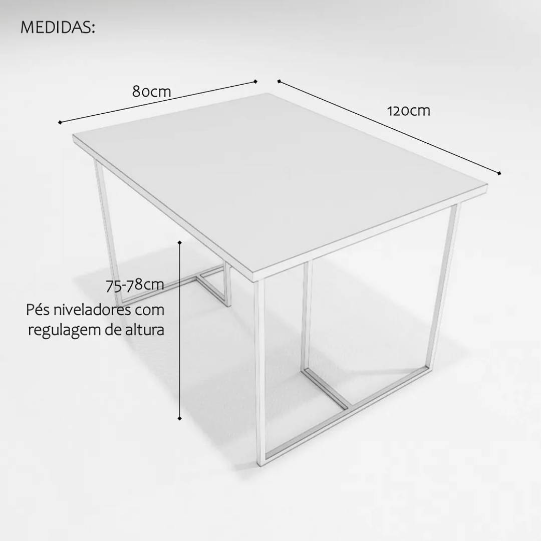 Conjunto Mesa de Jantar Retangular Branca 4 Cadeiras Estofado Riviera Industrial Dourado e Vermelho