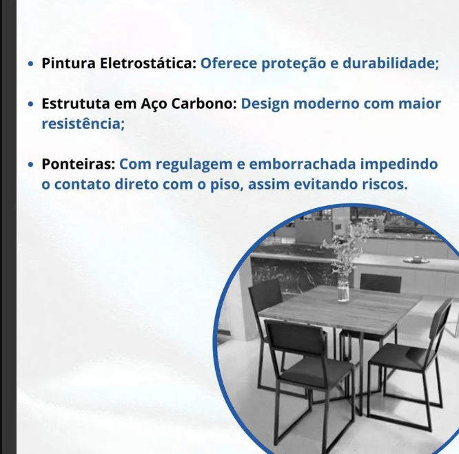 Conjunto Mesa de Jantar Retangular Imbuia 4 Cadeiras Estofado Riviera Industrial Preto