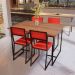 Conjunto Mesa de Jantar Retangular Imbuia 4 Cadeiras Riviera Industrial Preto Estofado Vermelho