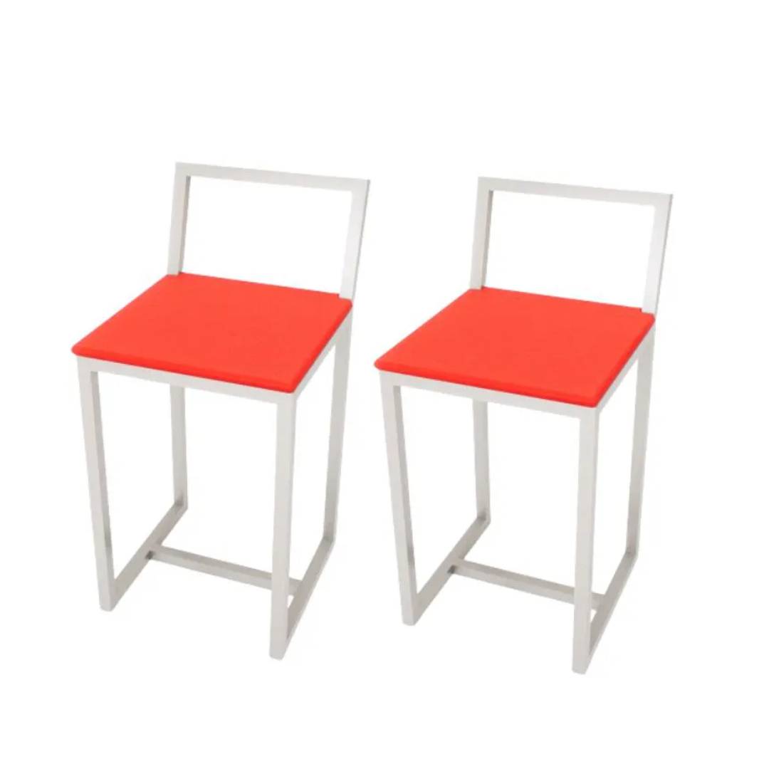 Jogo 2 Banqueta Baixa Para Cozinha Branca Assento Estofado Industrial Vermelho