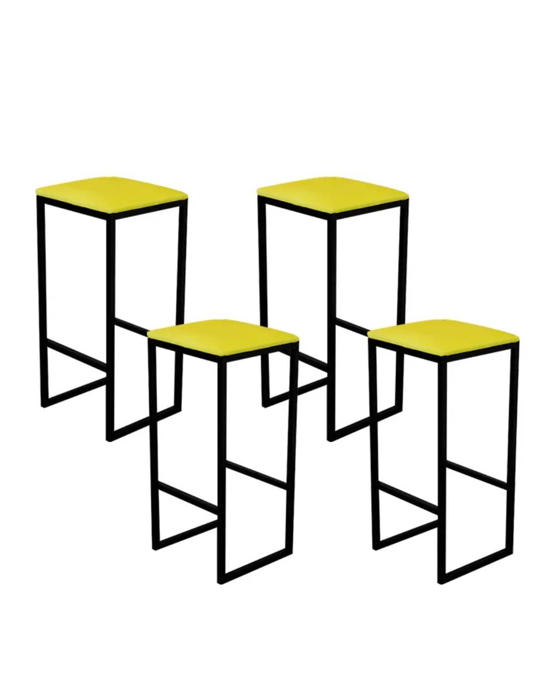 Jogo 4 Banqueta Alta Cozinha Balcão Bistrô Industrial Preta Assento Estofado Amarelo
