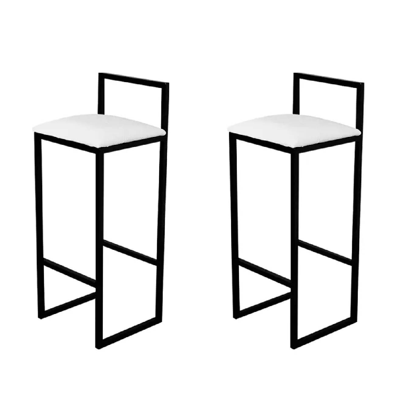 Kit 2 Banqueta Alta Cozinha Bar Balcão Bistrô Industrial Preta Assento Estofado Branco