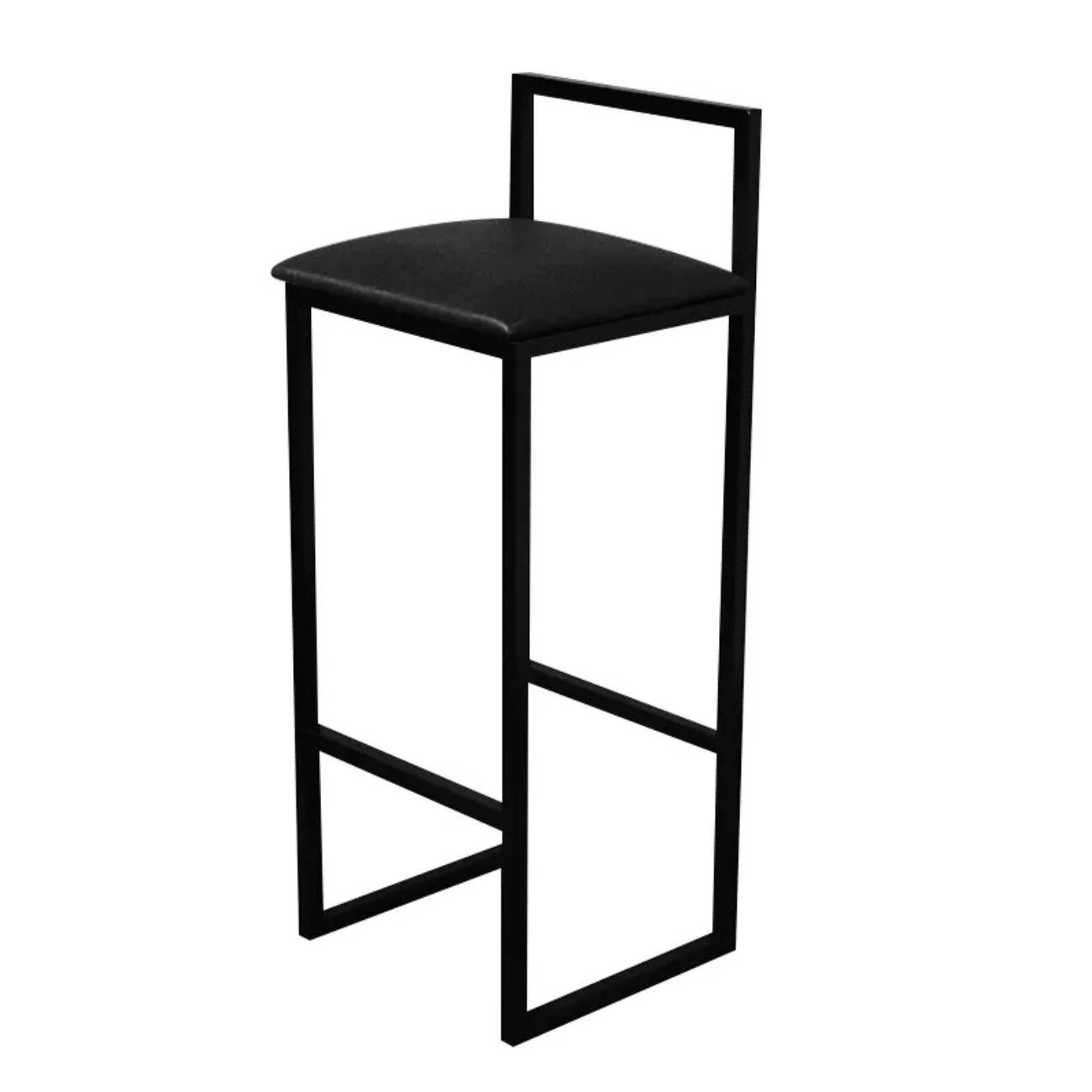 Kit 2 Banqueta Alta Cozinha Bar Balcão Bistrô Industrial Preta Assento Estofado Preto