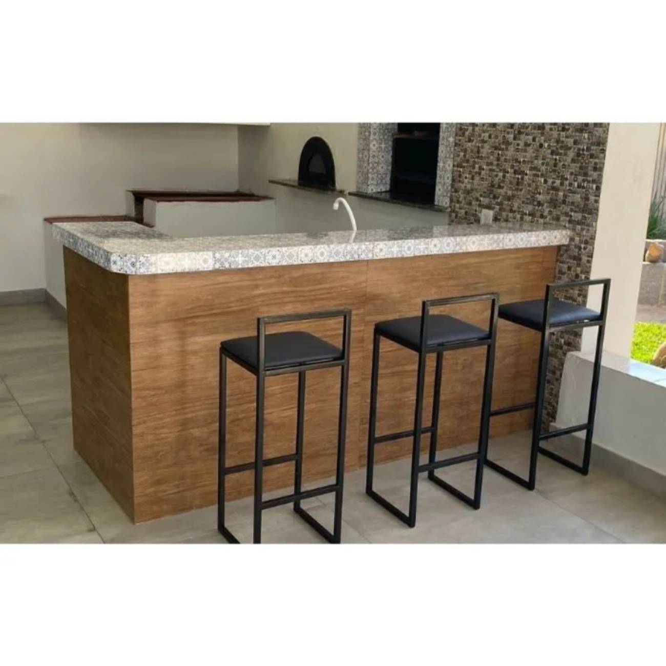Kit 2 Banqueta Alta Cozinha Bar Balcão Bistrô Industrial Preta Assento Estofado Preto