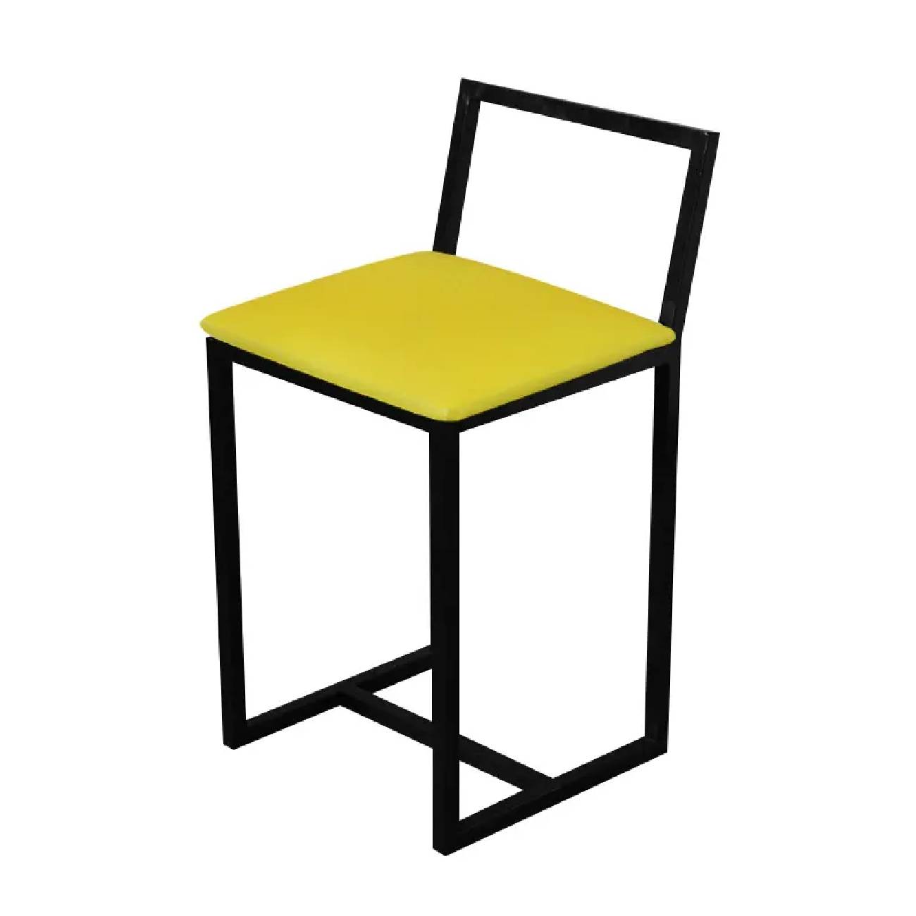 Kit 2 Banqueta Baixa Para Cozinha Preta Industrial Assento Estofado Amarelo