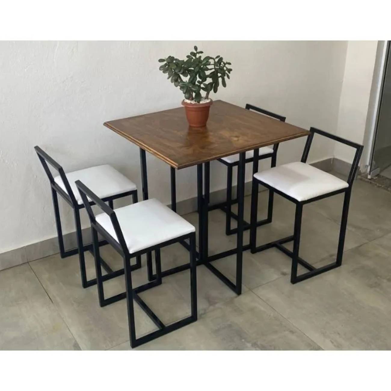 Kit 2 Banqueta Baixa Para Cozinha Preta Industrial Assento Estofado Laca Branca