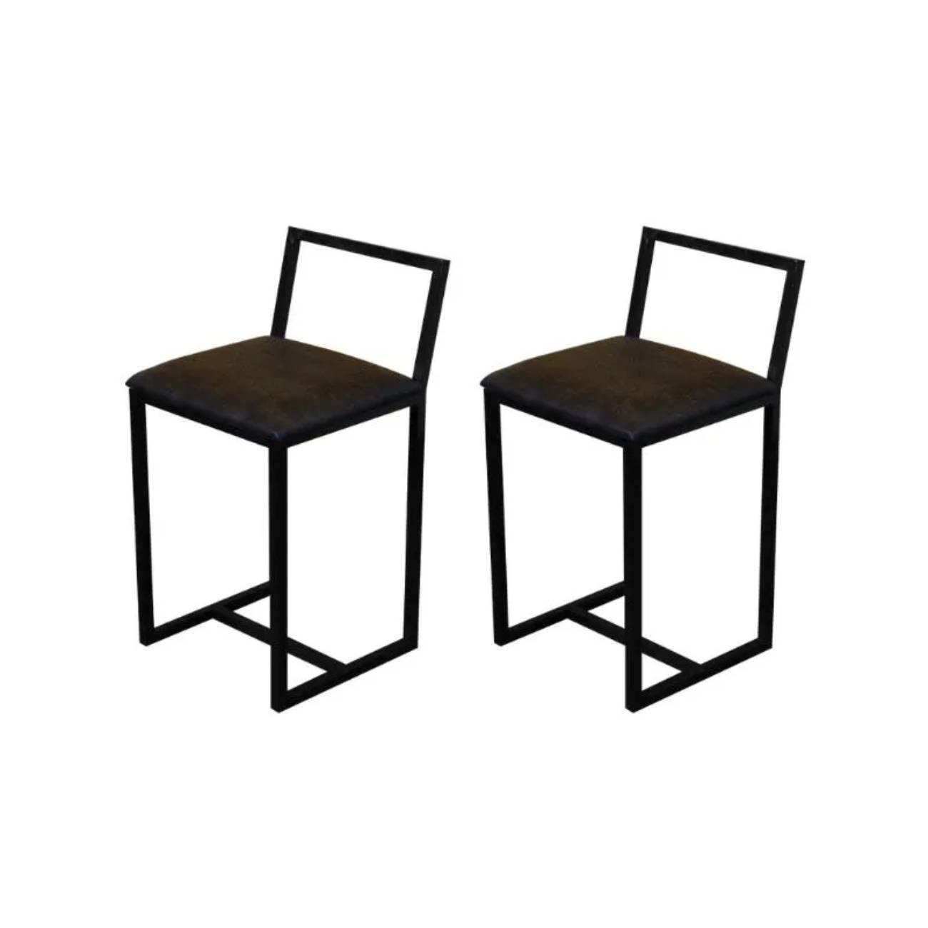 Kit 2 Banqueta Baixa Para Cozinha Preta Industrial Assento Estofado Preto