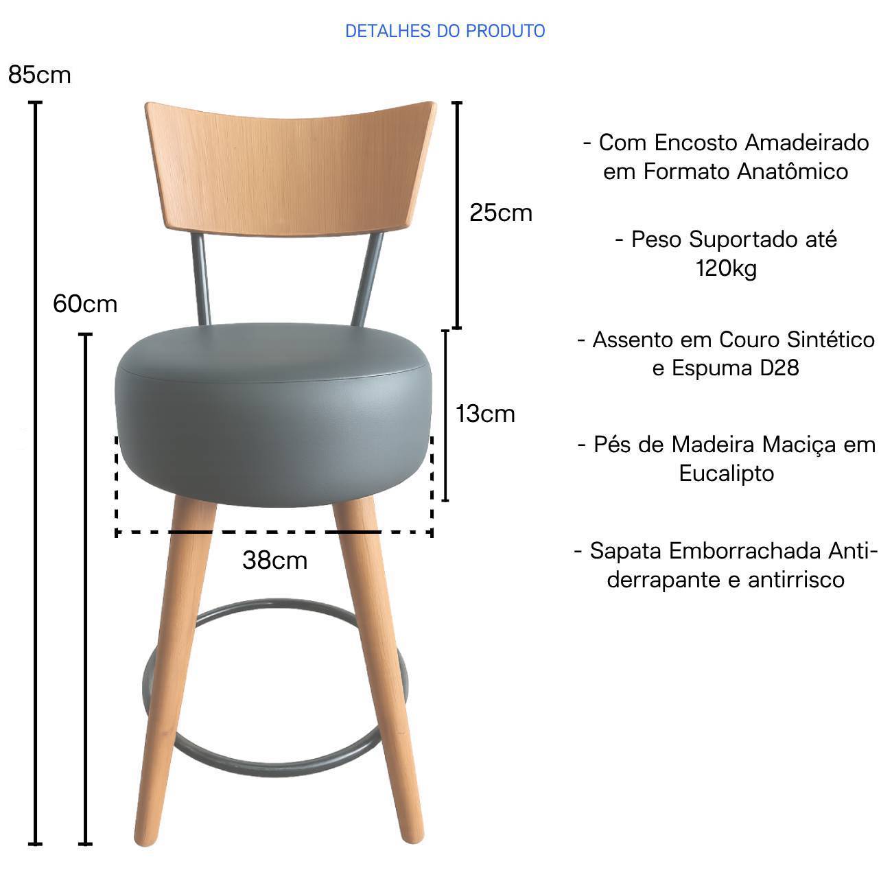 Kit 2 Banqueta Média Cozinha Estofada Preta Com Encosto Madeira Urban