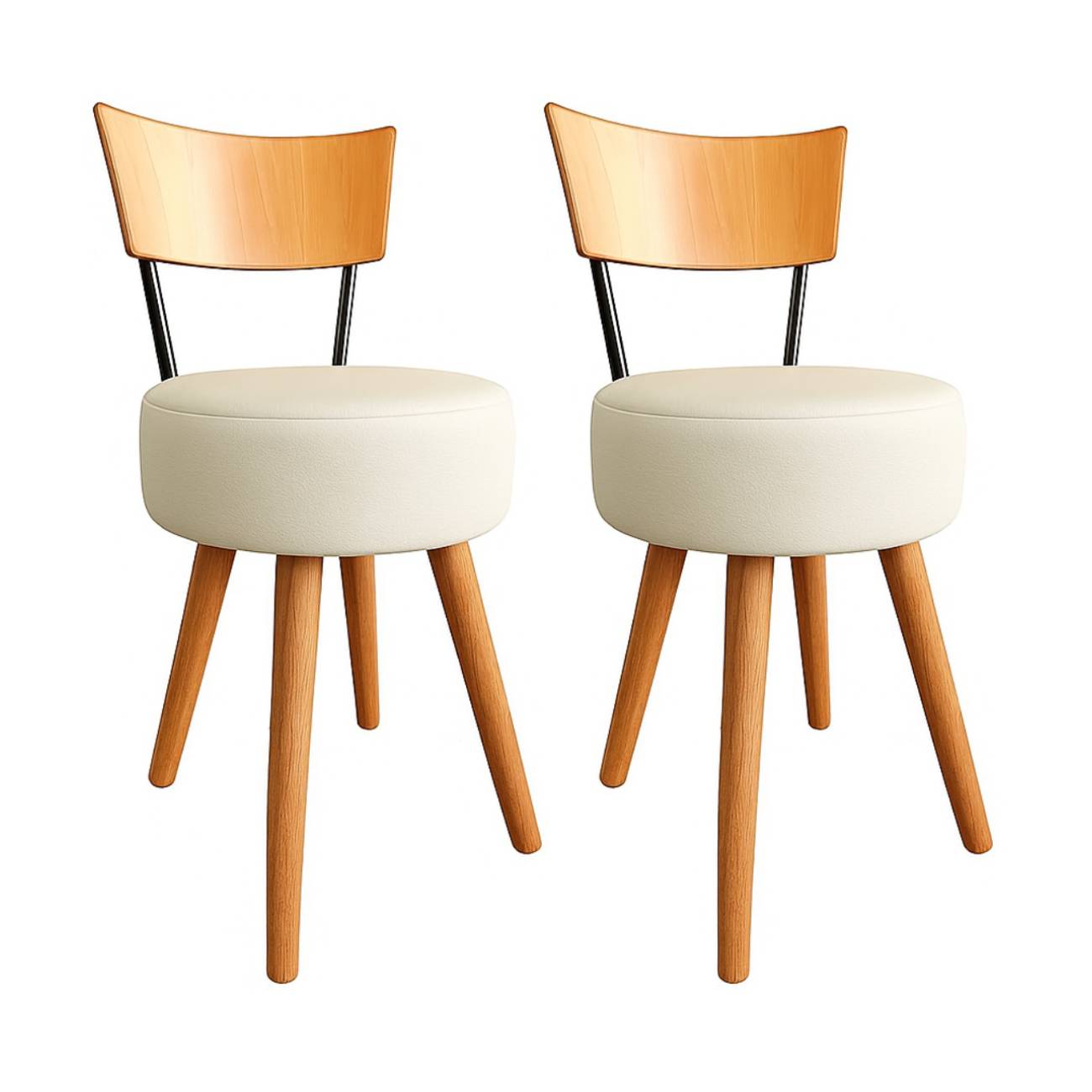 Kit 2 Cadeiras Jantar Cozinha Estofada Off-White Com Encosto Madeira Urban