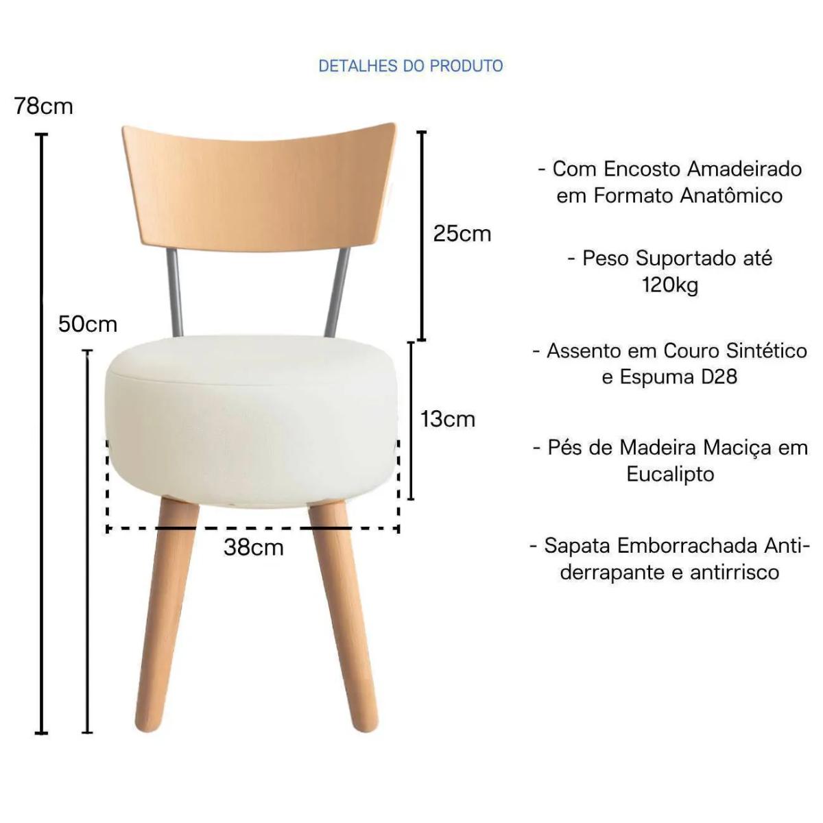 Kit 2 Cadeiras Jantar Cozinha Estofada Off-White Com Encosto Madeira Urban