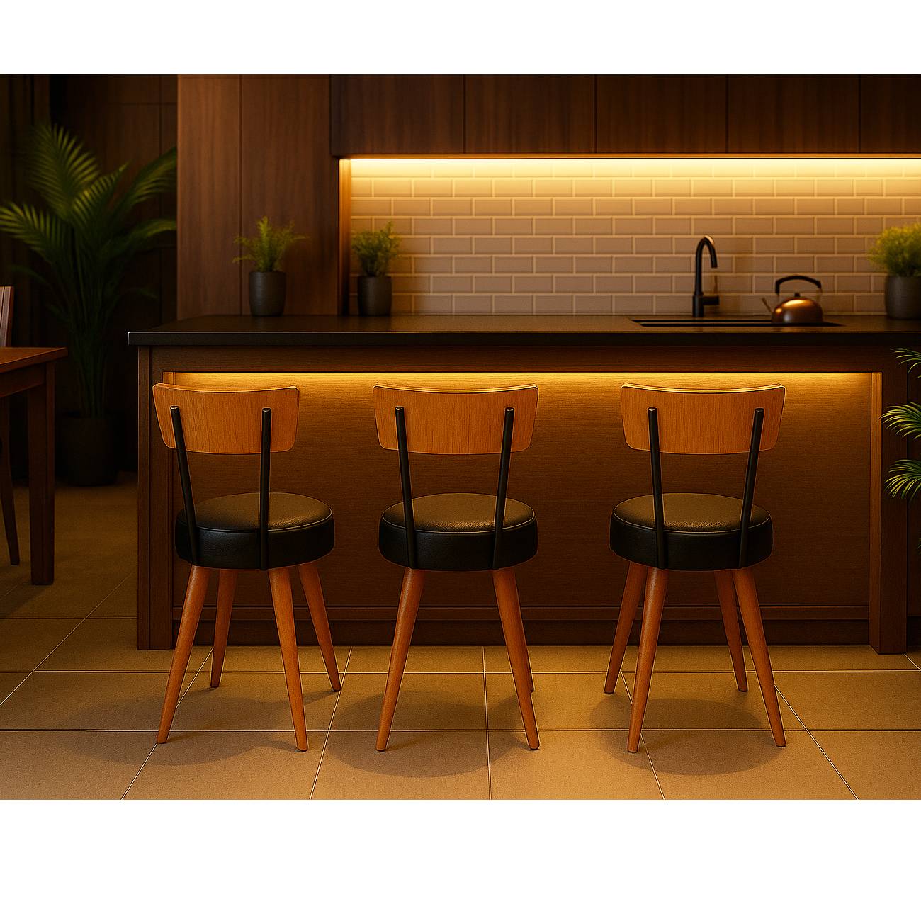 Kit 2 Cadeiras Jantar Cozinha Estofada Preto Com Encosto Madeira Urban