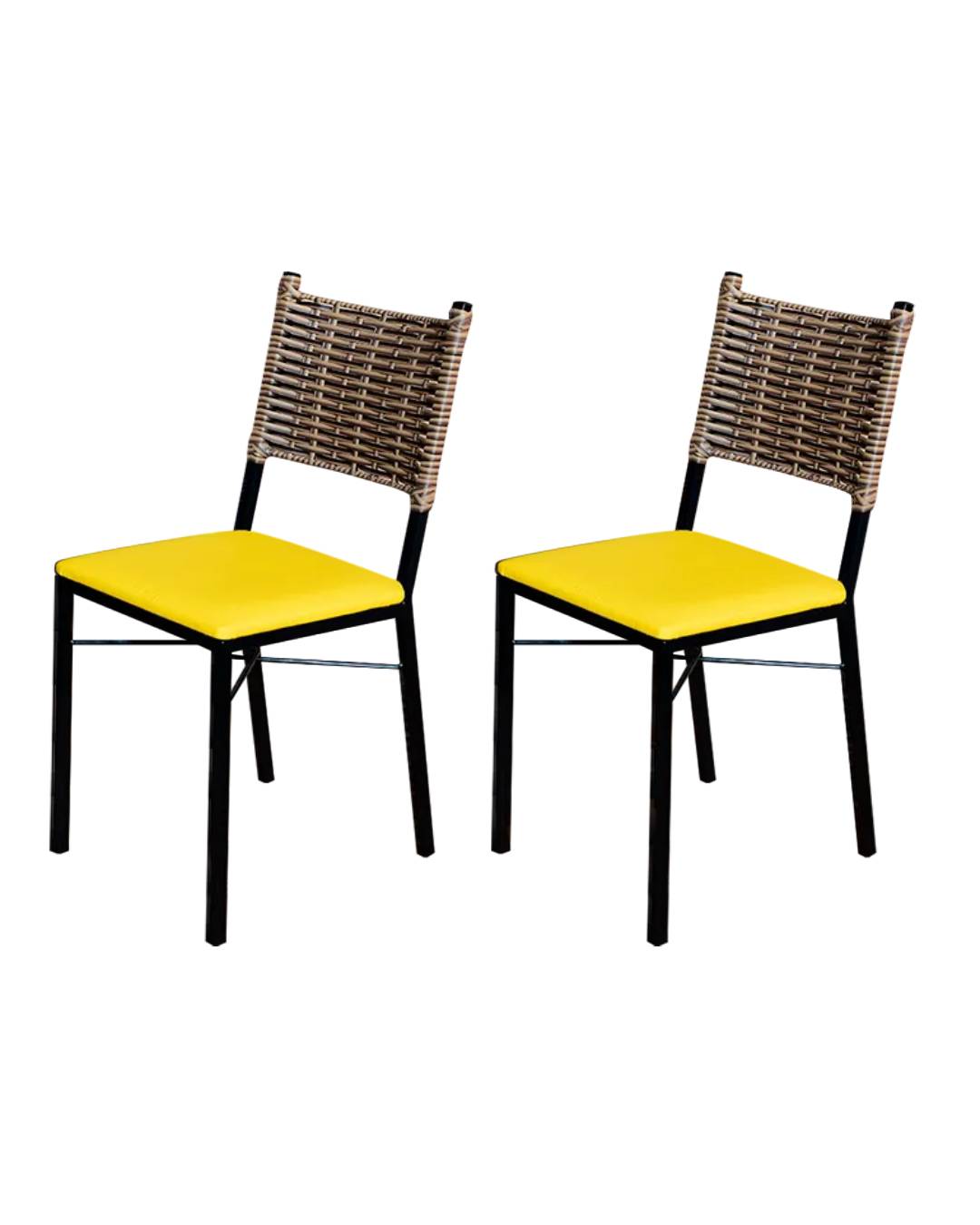 Kit 2 Cadeiras Para Cozinha Preta Ratan Cappuccino Assento Estofado Amarelo