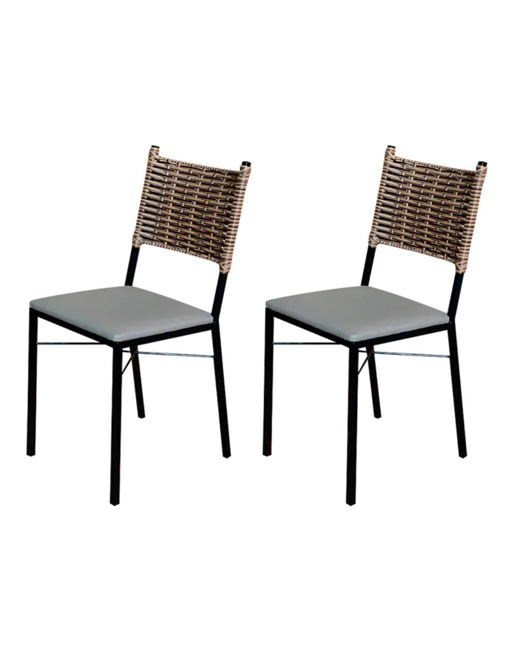 Kit 2 Cadeiras Para Cozinha Preta Ratan Cappuccino Assento Estofado Cinza Claro