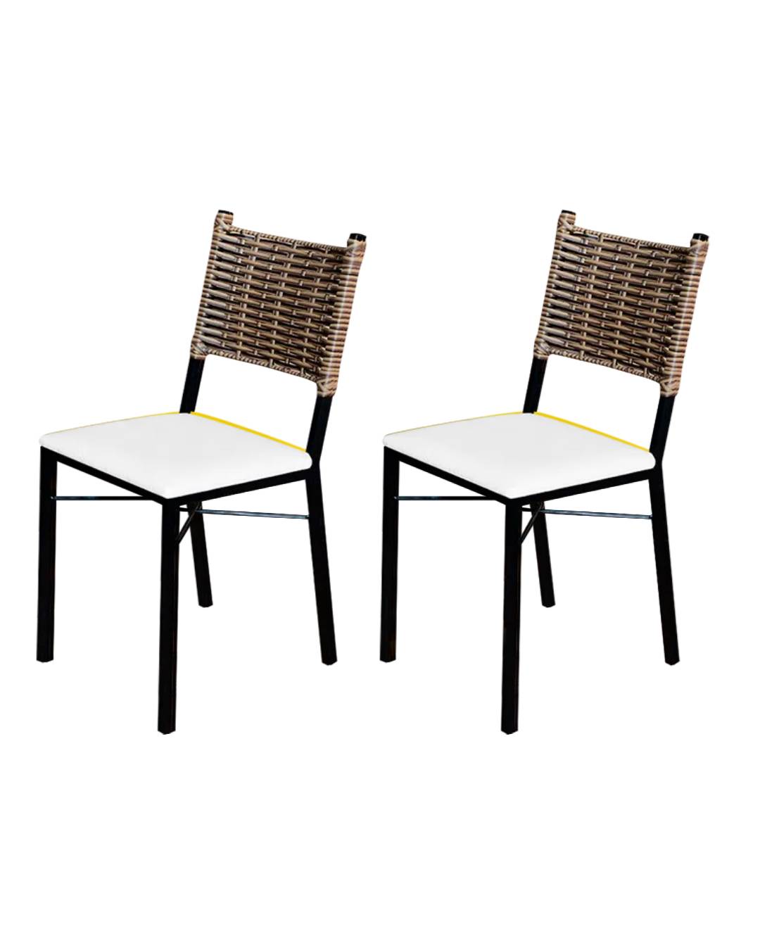 Kit 2 Cadeiras Para Cozinha Preta Ratan Cappuccino Assento Estofado Laca Branca