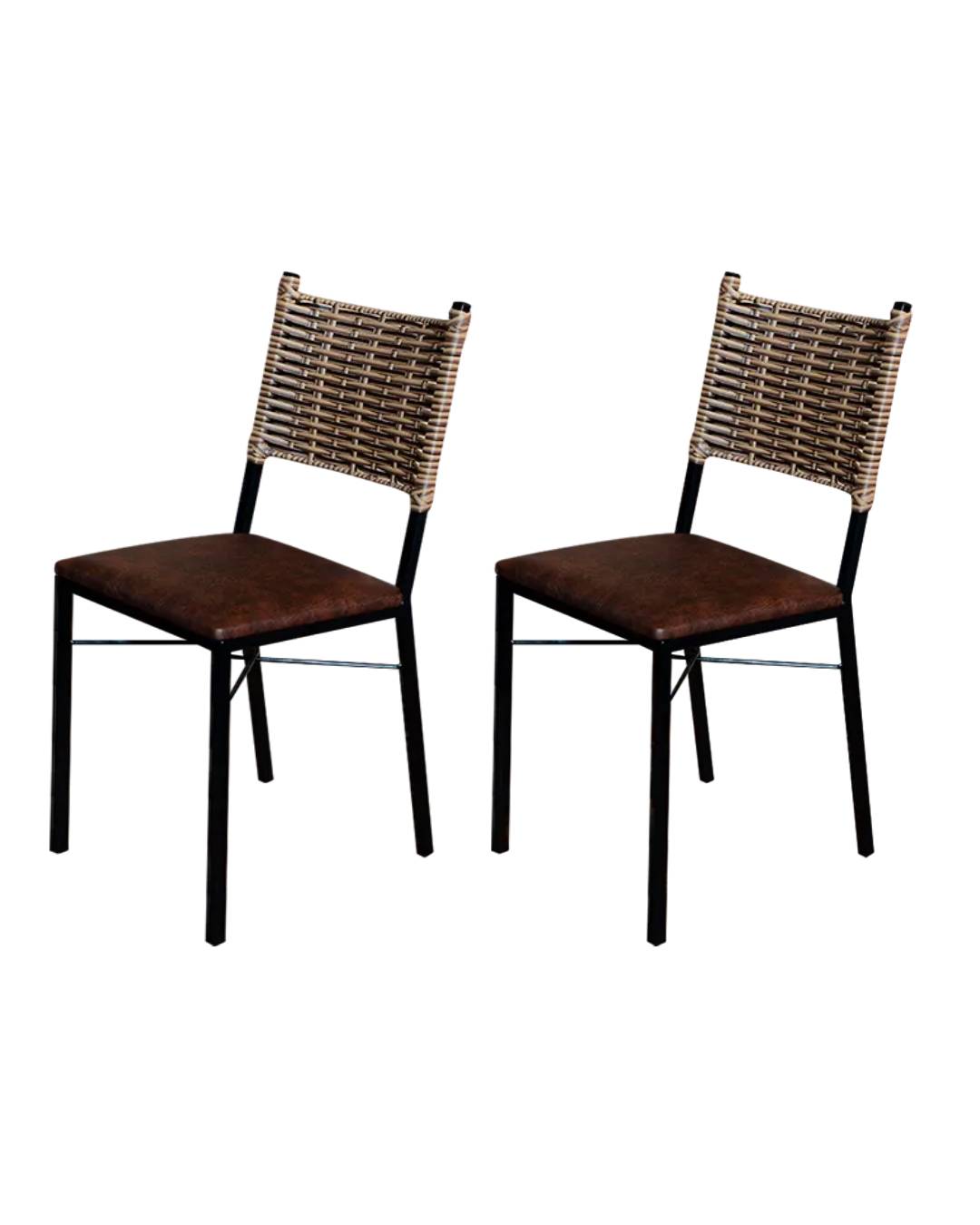 Kit 2 Cadeiras Para Cozinha Preta Ratan Cappuccino Assento Estofado Marrom