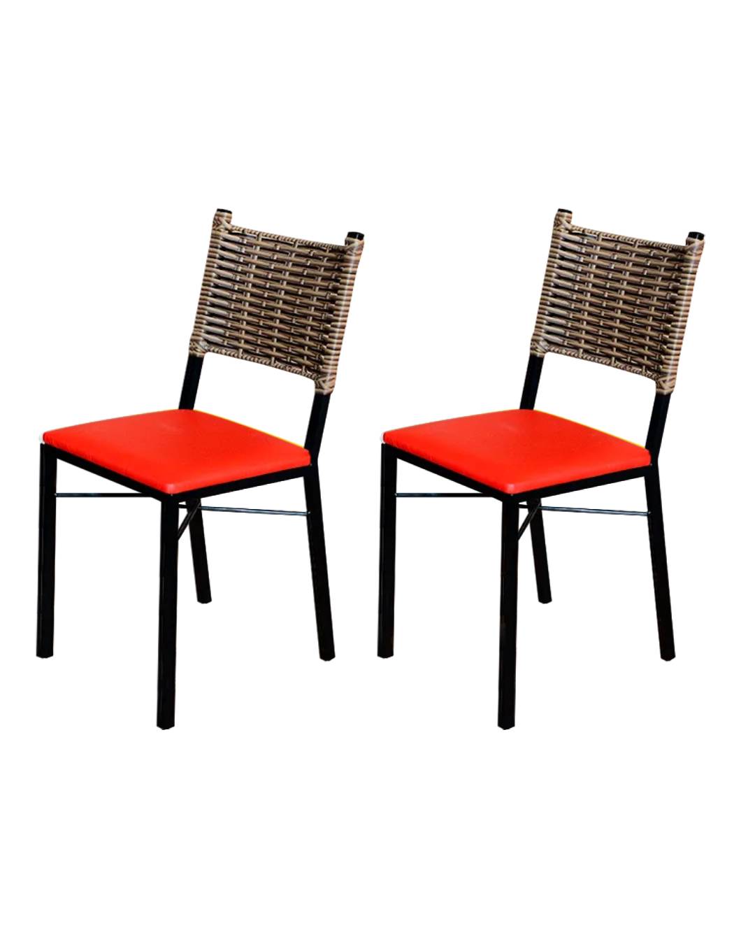 Kit 2 Cadeiras Para Cozinha Preta Ratan Cappuccino Assento Estofado Vermelho