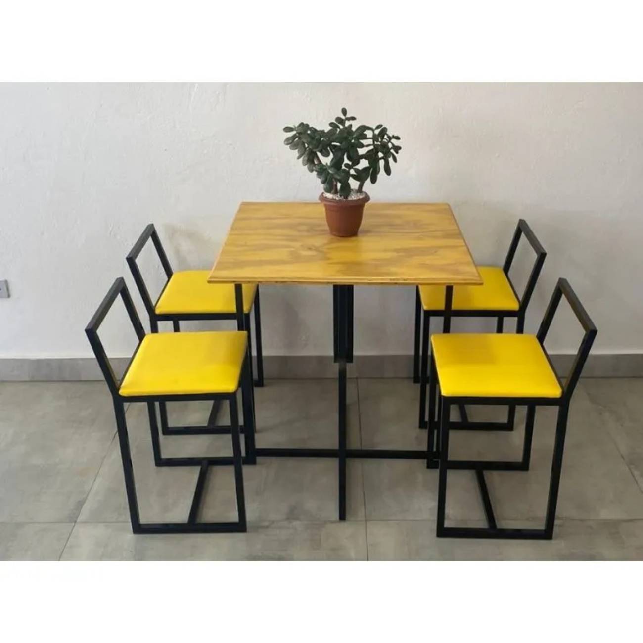 Kit 3 Banqueta Baixa Para Cozinha Preta Industrial Assento Estofado Amarelo