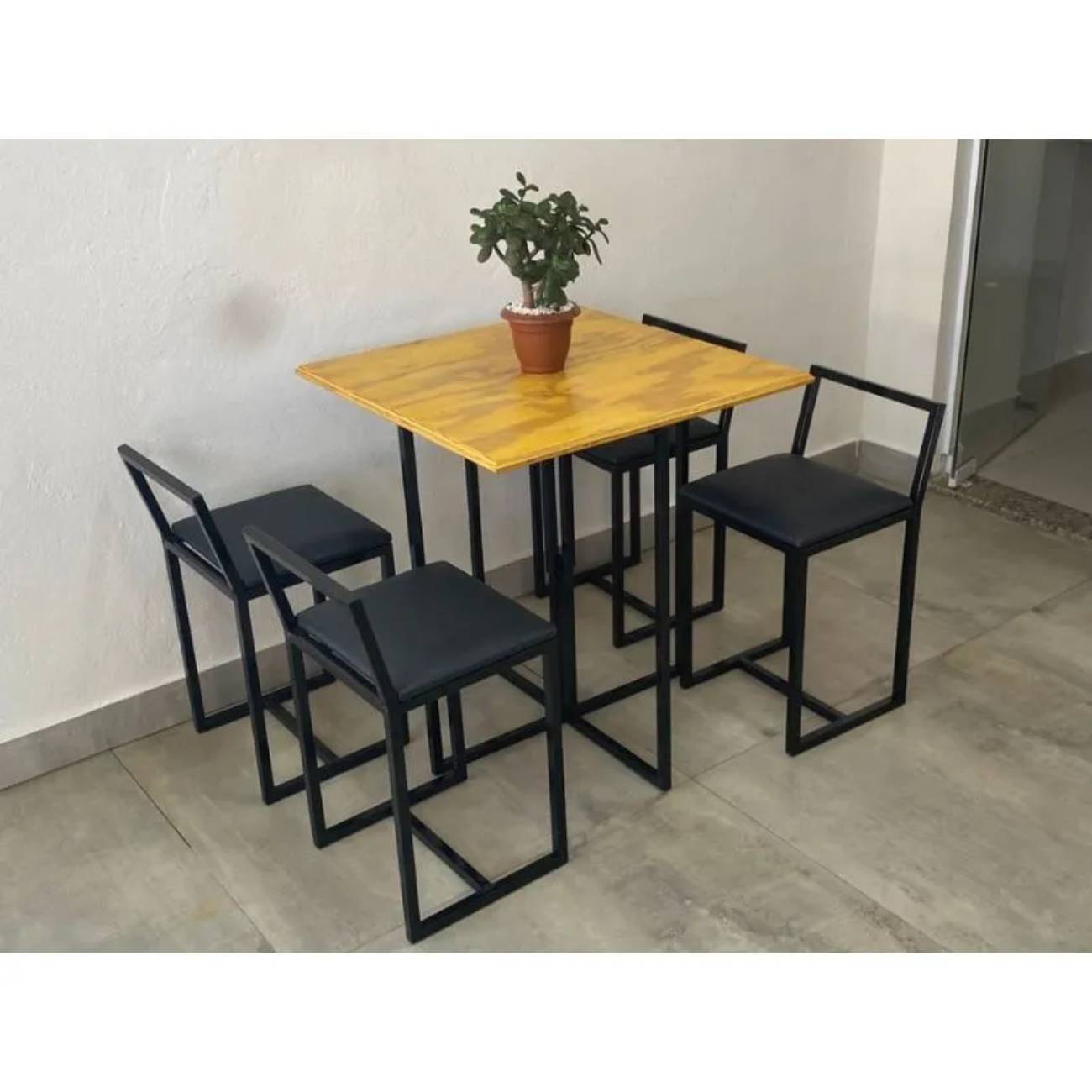Kit 3 Banqueta Baixa Para Cozinha Preta Industrial Assento Estofado Preto