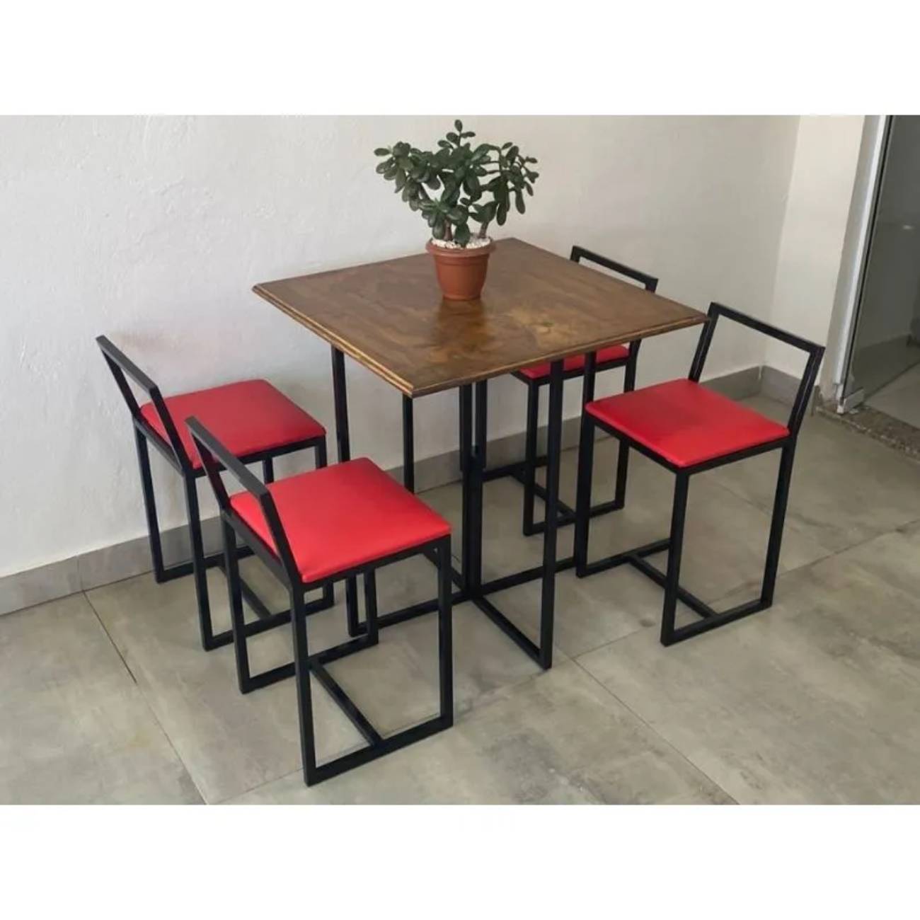Kit 3 Banqueta Baixa Para Cozinha Preta Industrial Assento Estofado Vermelho