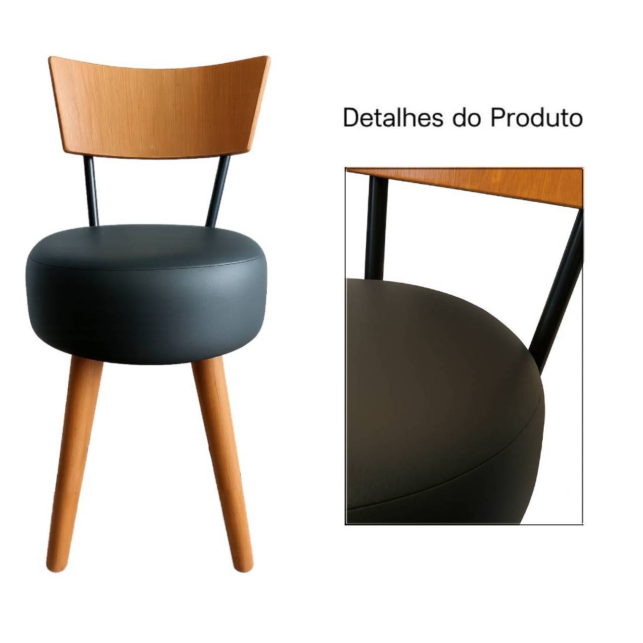 Kit 3 Cadeiras Jantar Cozinha Estofada Preto Com Encosto Madeira Urban