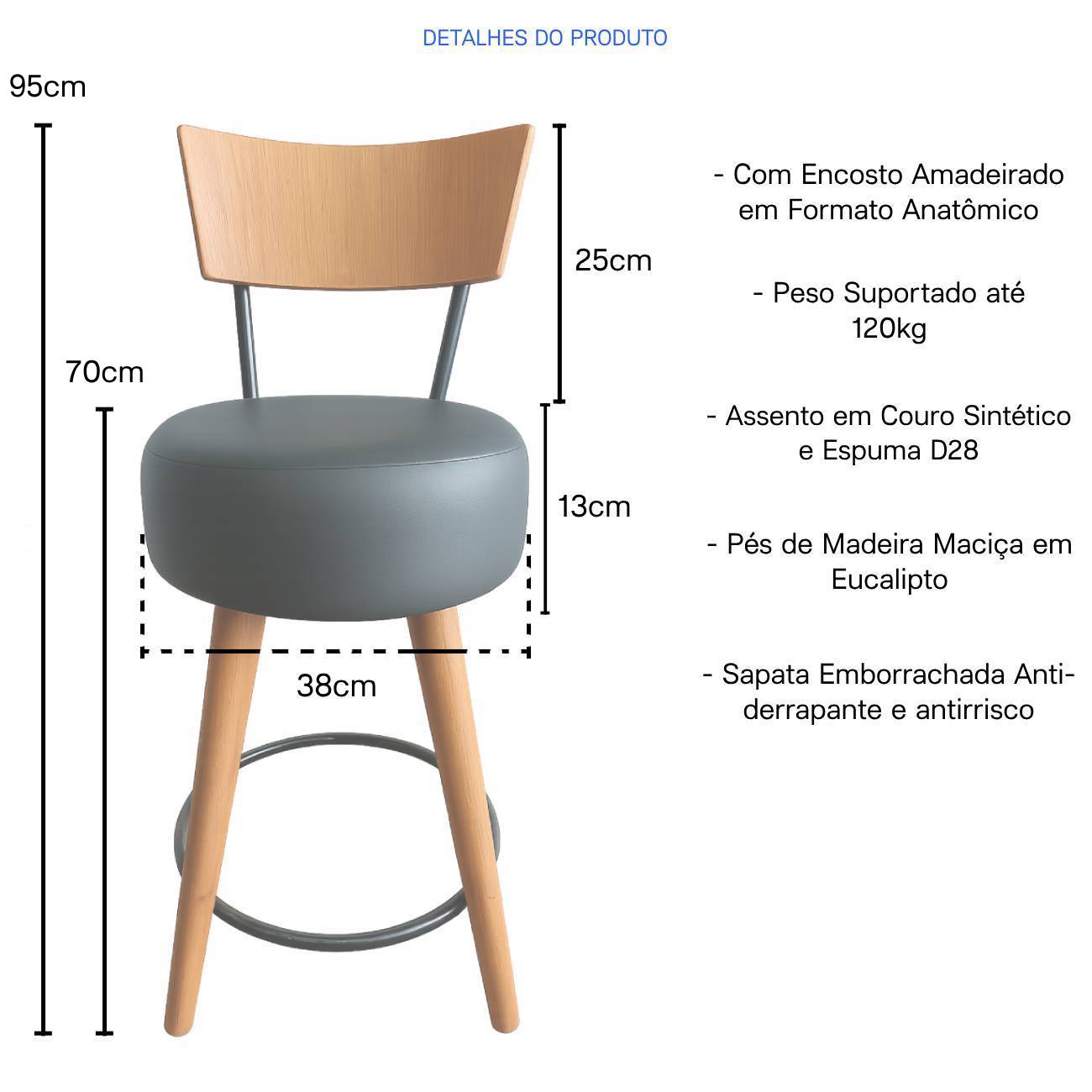 Kit 4 Banqueta Alta Cozinha Estofada Preta Com Encosto Madeira Urban