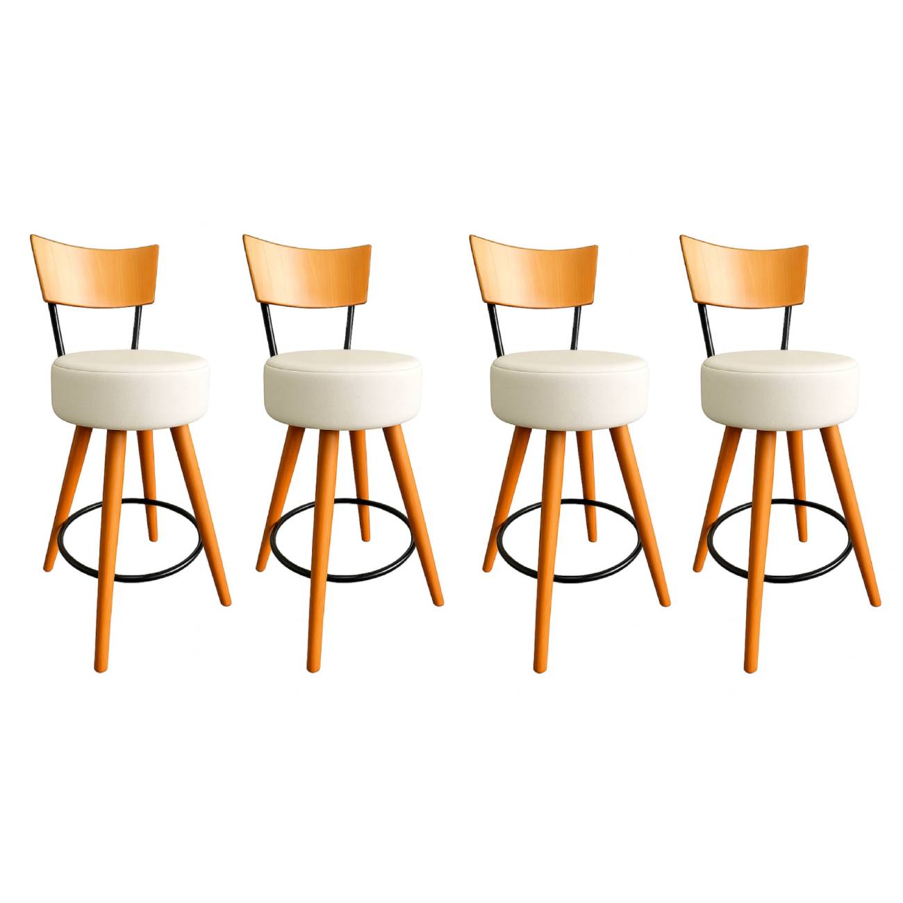 Kit 4 Banqueta Média Cozinha Estofada Off-white Com Encosto Madeira Urban