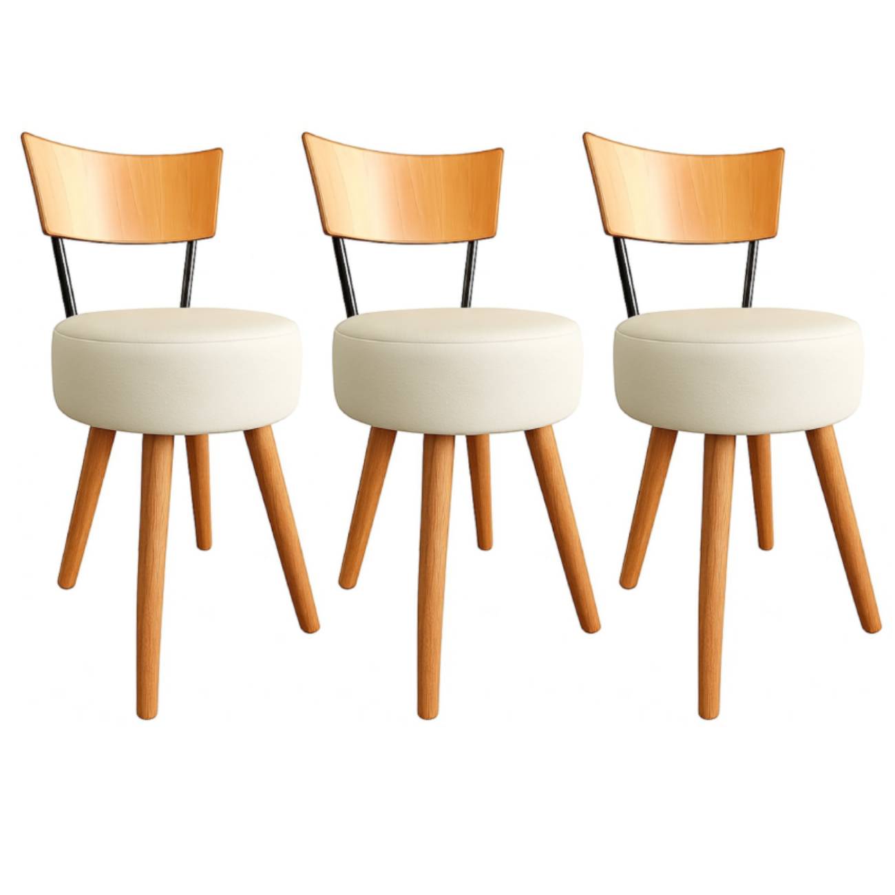 Kit 4 Cadeiras Jantar Cozinha Estofada Off-White Com Encosto Madeira Urban
