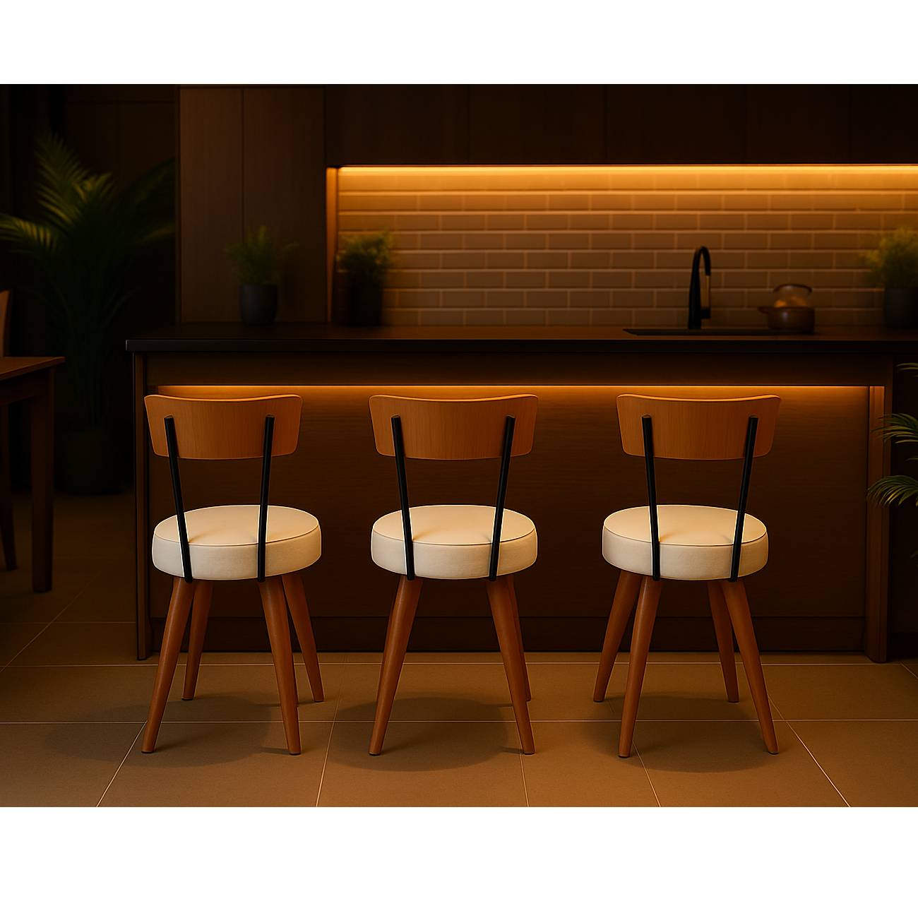 Kit 4 Cadeiras Jantar Cozinha Estofada Off-White Com Encosto Madeira Urban