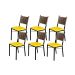 Kit 6 Cadeiras Para Cozinha Preta Ratan Cappuccino Assento Estofado Amarelo