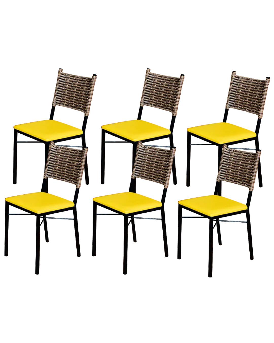 Kit 6 Cadeiras Para Cozinha Preta Ratan Cappuccino Assento Estofado Amarelo