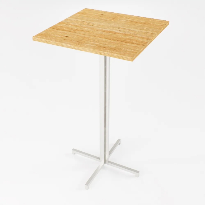Mesa Alta Bar Bistrô Quadrada 100x50cm Branca Tampo Pinus Industrial