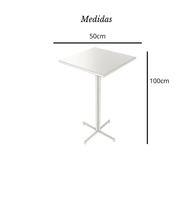 Mesa Alta Bar Bistrô Quadrada 100x50cm Branca Tampo Pinus Industrial